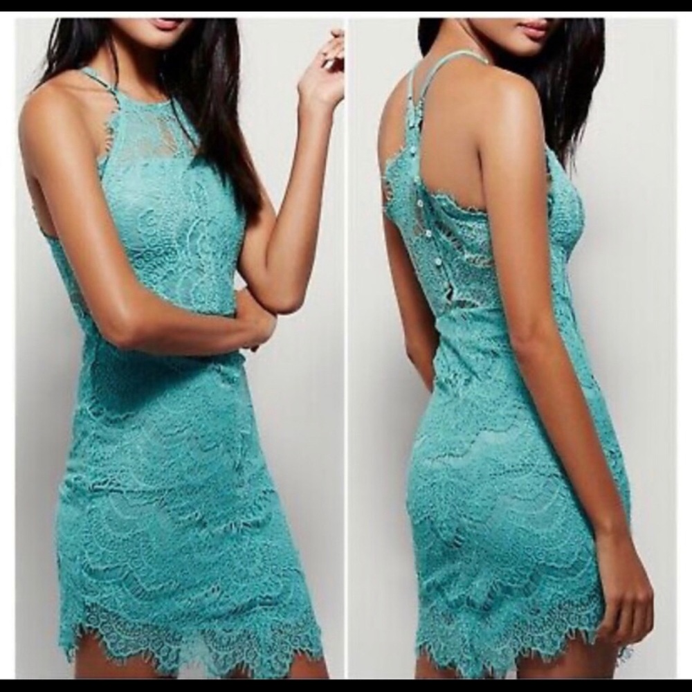 Mint Green Free People She's Got It Lace Dress